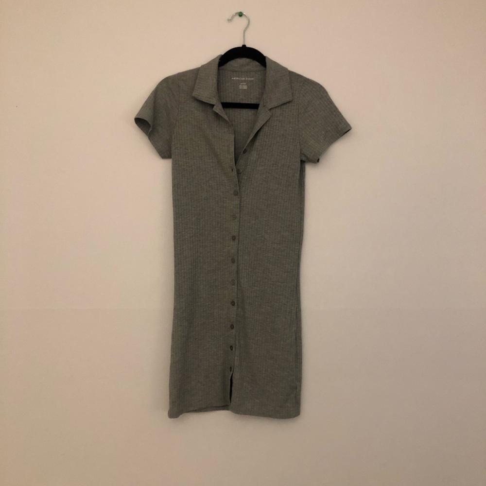 Gray Ribbed Collar Dress